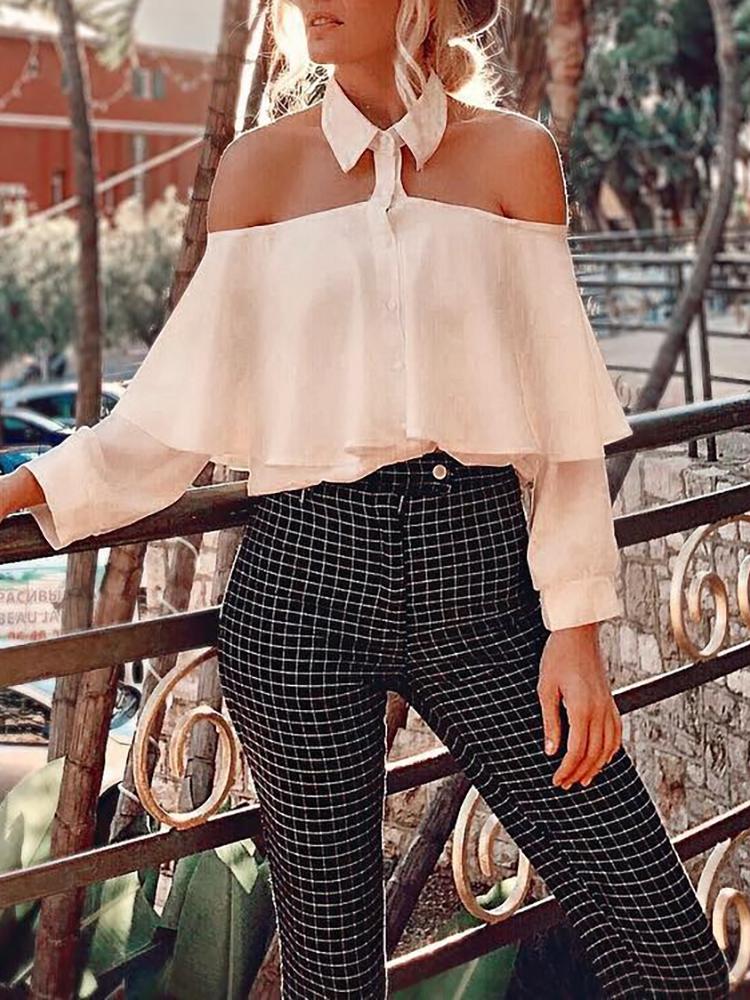 

Cold Shoulder Flounce Trim Blouse
