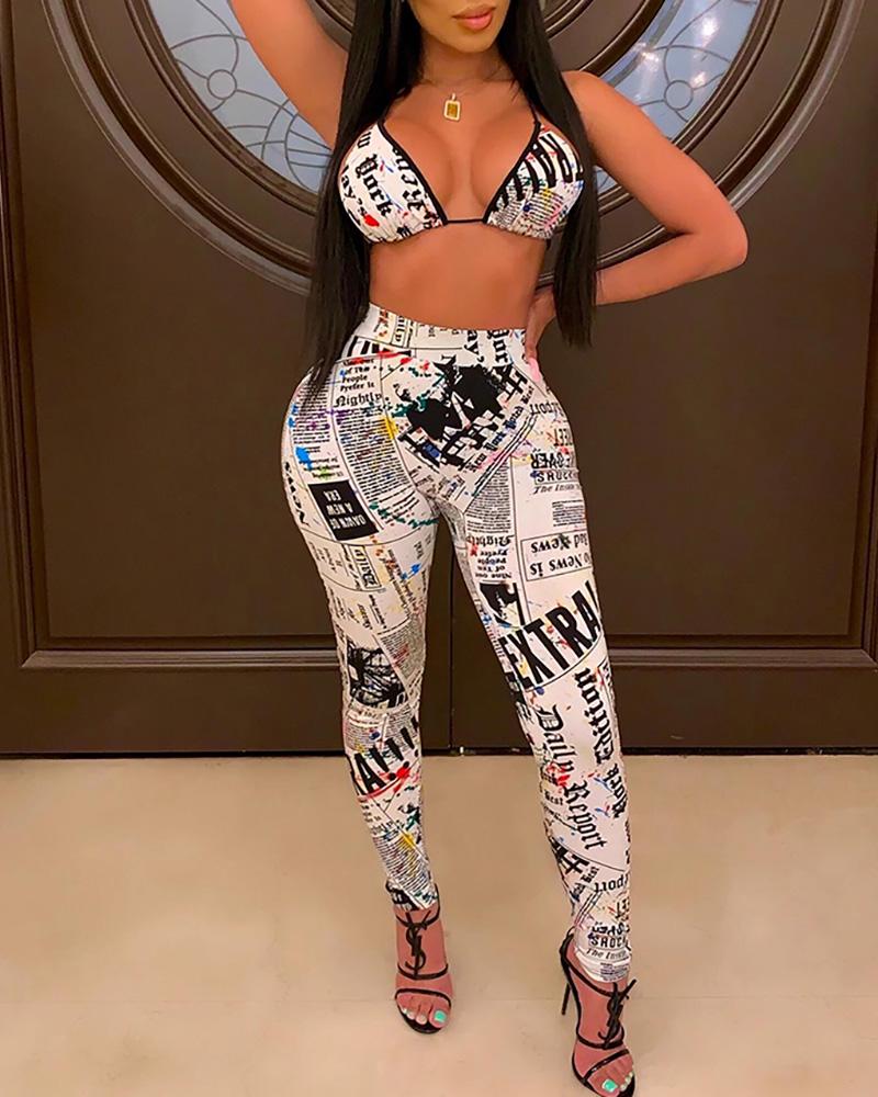 

Graffiti Print Crop Top & Pant Sets, Black