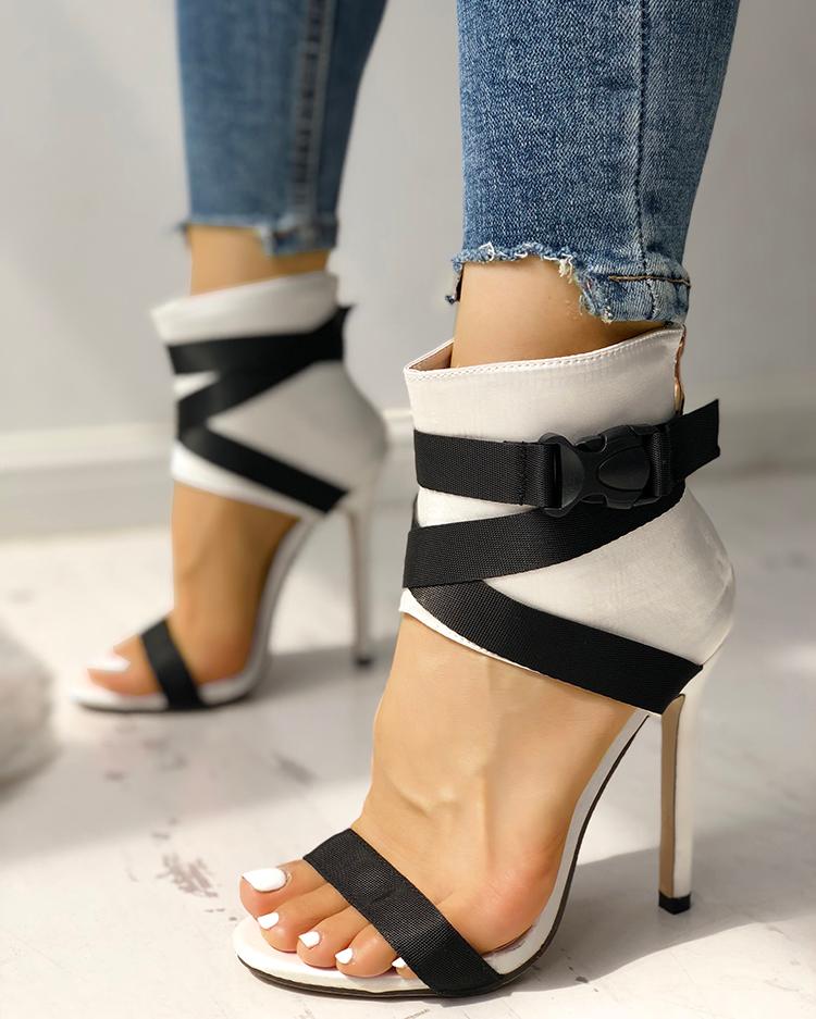 

Splicing Bandage Peep-toe High Heeled Sandals, White