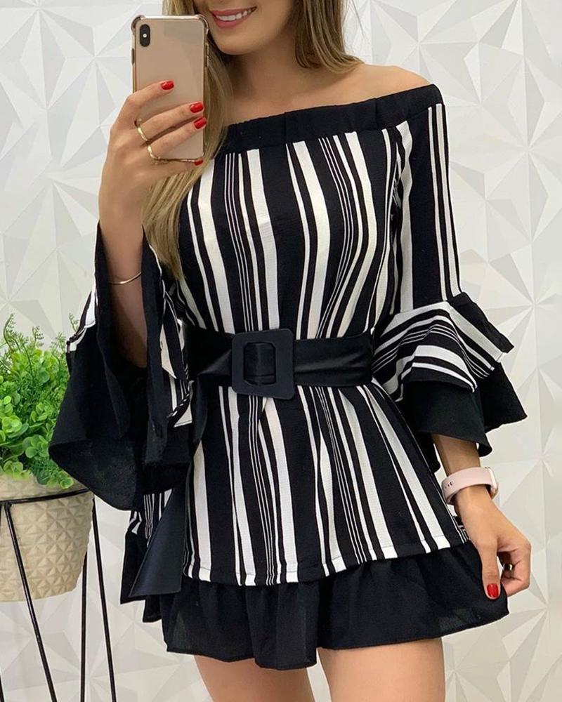 

Off Shoulder Striped Mini Dress