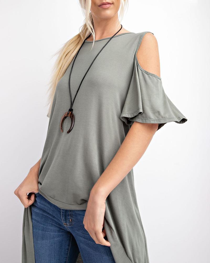 

Cold Shoulder Long Hi-Lo Knit Top, Army green