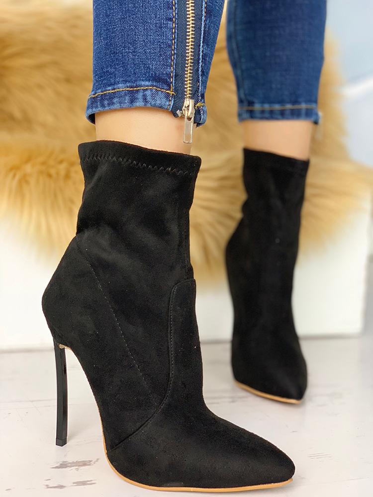 

Suede Point Toe Thin Heeled Boots