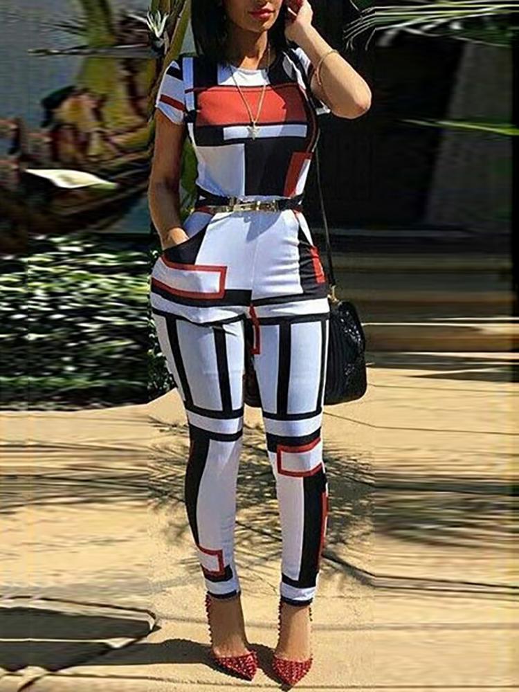 

Colorblock Short Sleeve Slinky Jumpsuit, Red