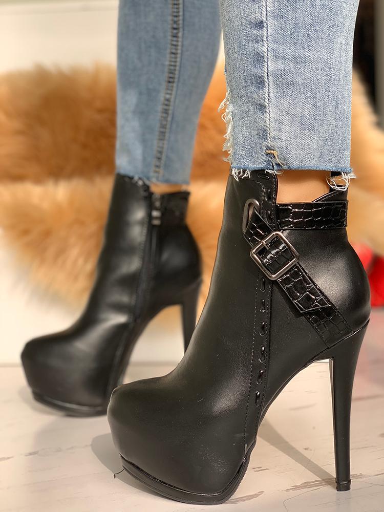 

Buckle Platform Thin Heeled Boots