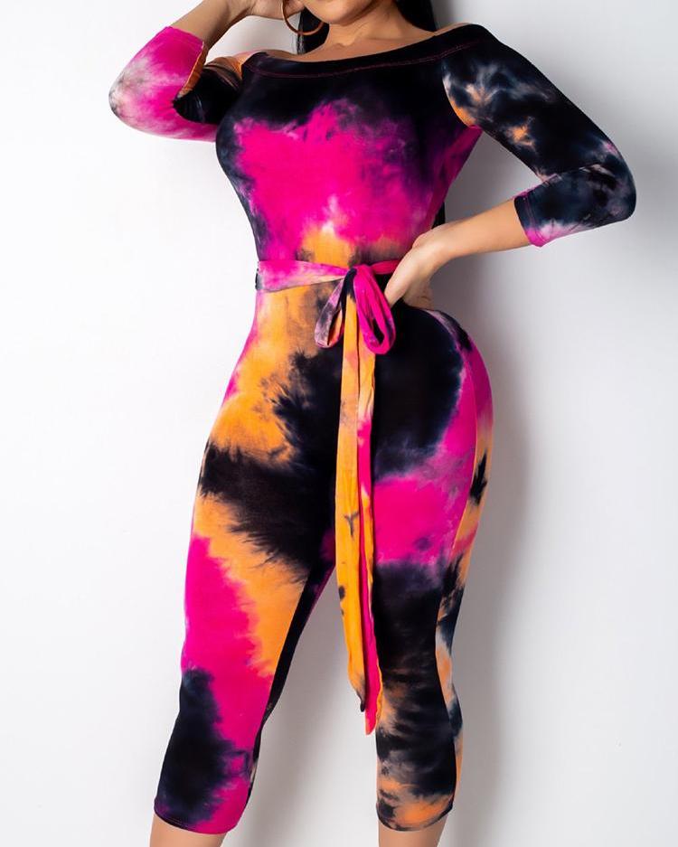 

Colorful Tie Dye Off Shoulder Jumpsuit, Hot pink