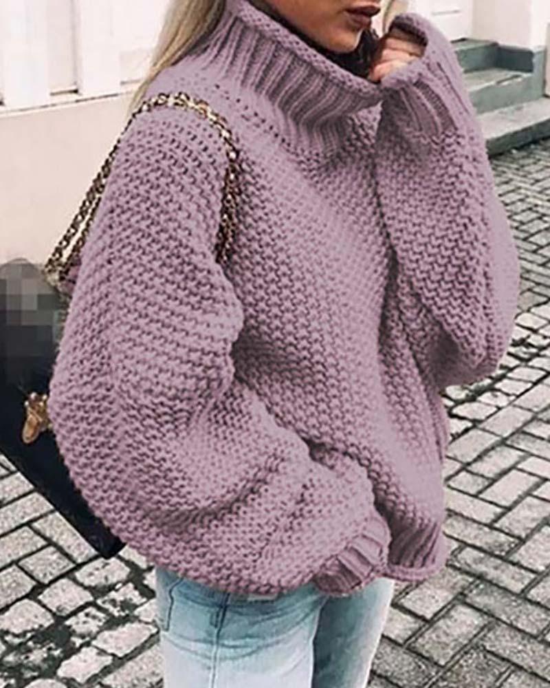 

Solid Batwing Sleeve Casual Sweater, Purple