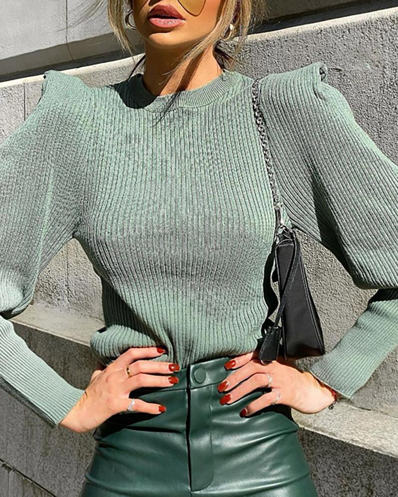 

Bishop Sleeve Plain Sweater, Green