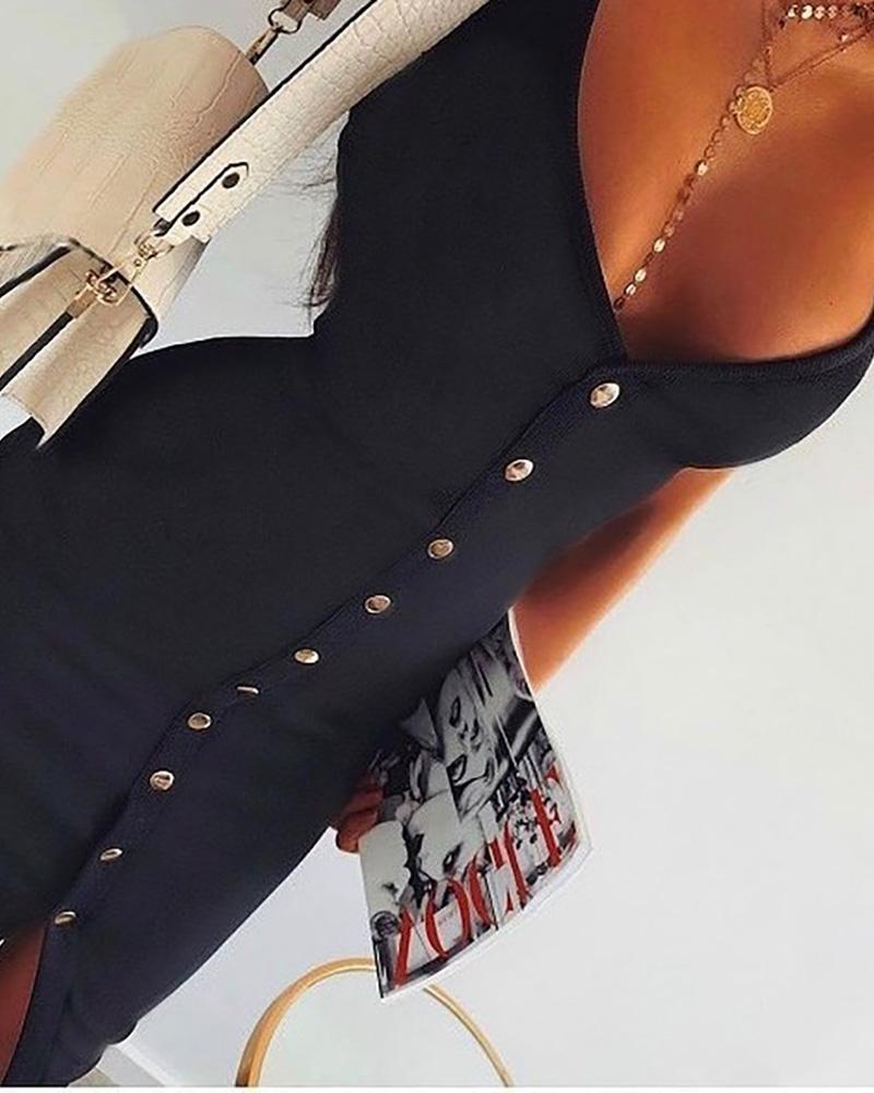 

Spaghetti Strap Buttoned Bodycon Dress