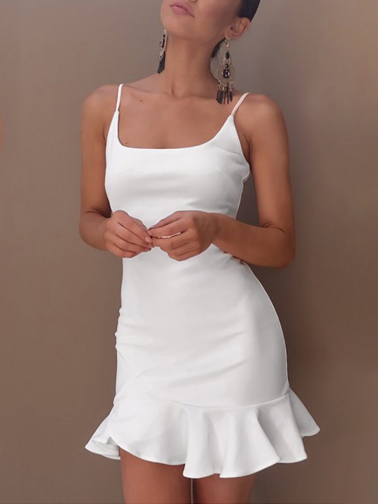 

Solid Ruffled Hem Mini Slip Dress