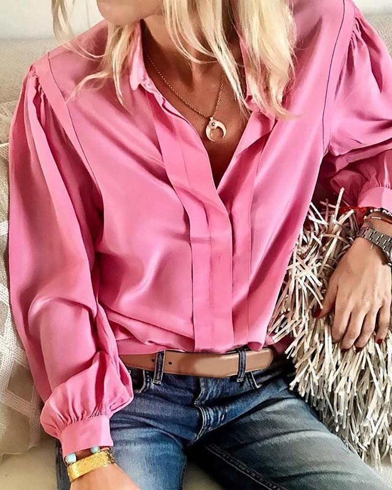 

Turn-down Collar Solid Long Sleeve Shirt