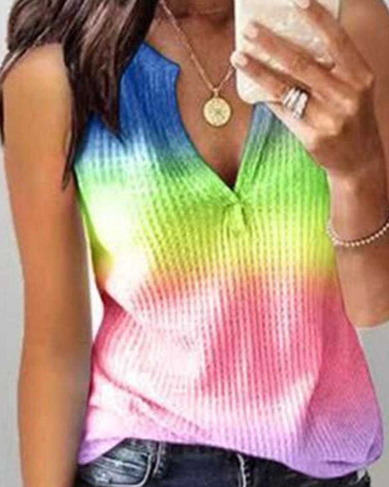 

Flax Gradient Tie Dye Sleeveless Tank, Blue