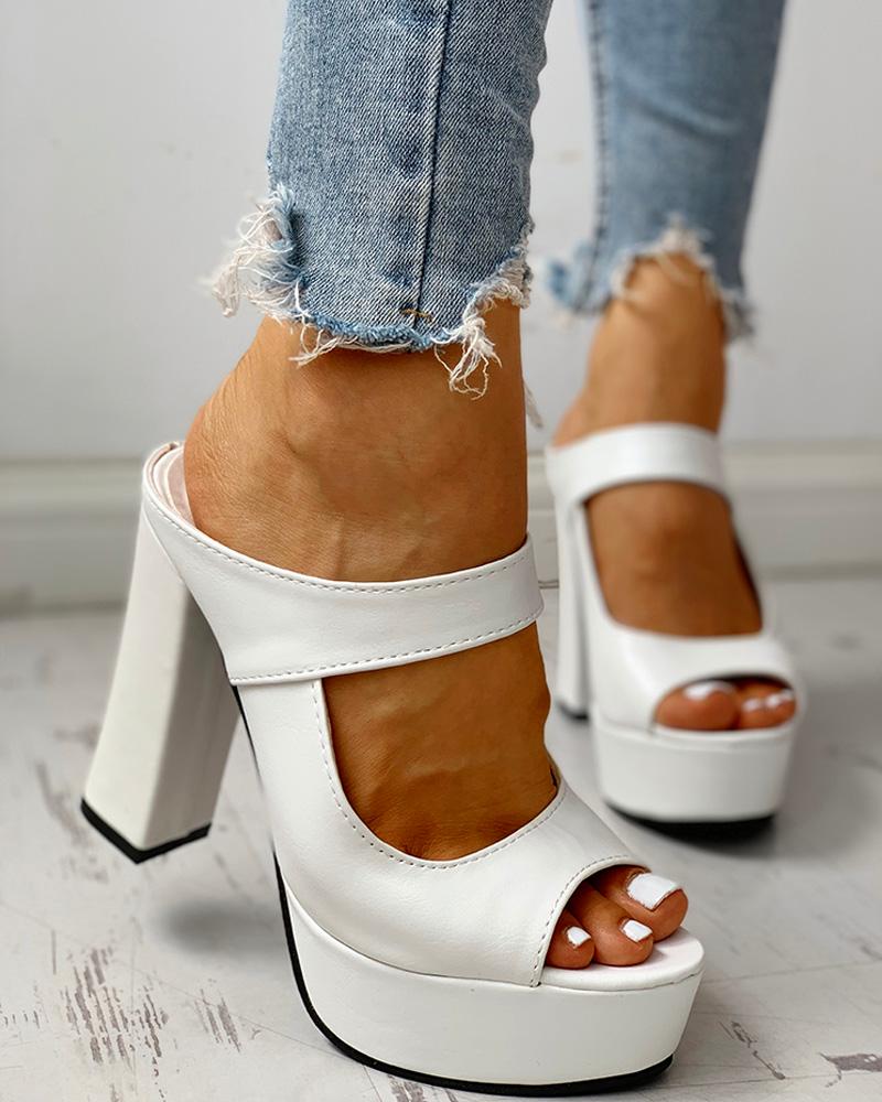 

Peep Toe Platform Chunky Heeled Sandals, White