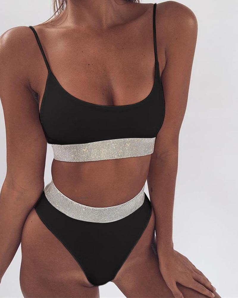 

Colorblock Spaghetti Strap Bikini Sets, Black