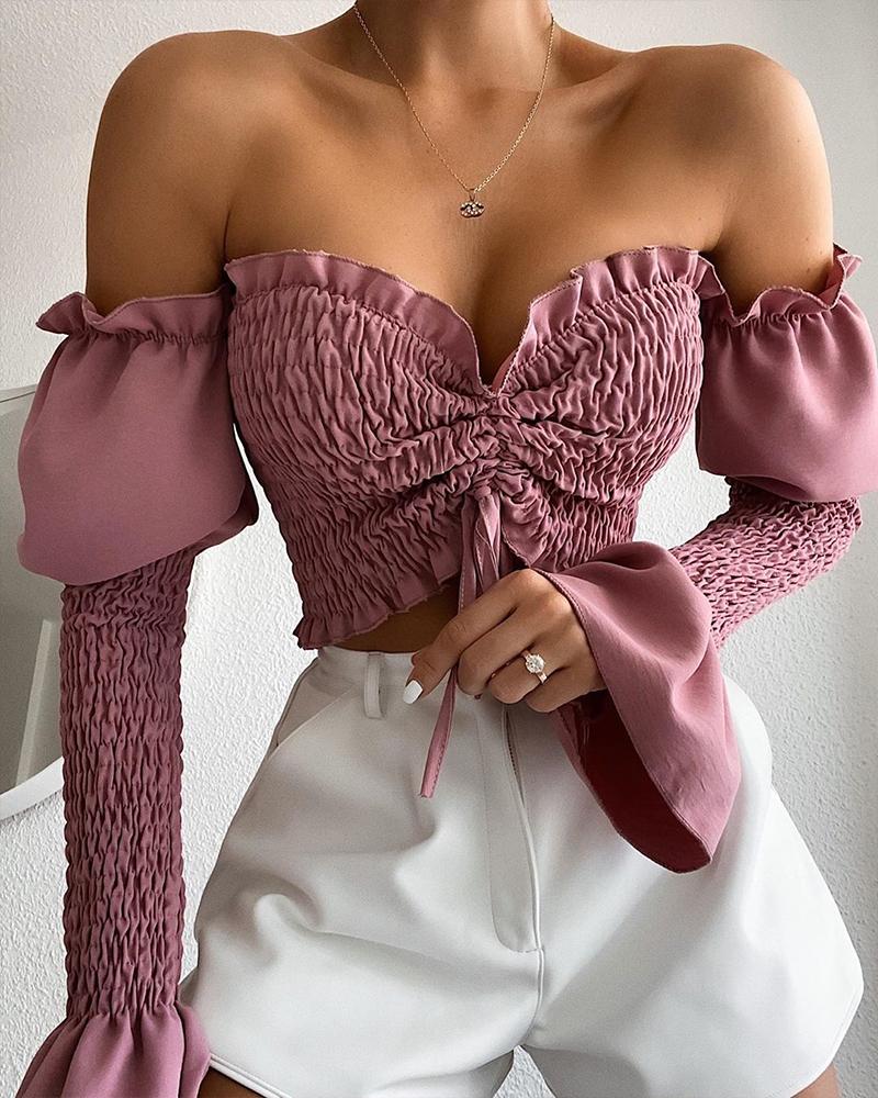 

Ruched Bell Sleeve Top, Pink