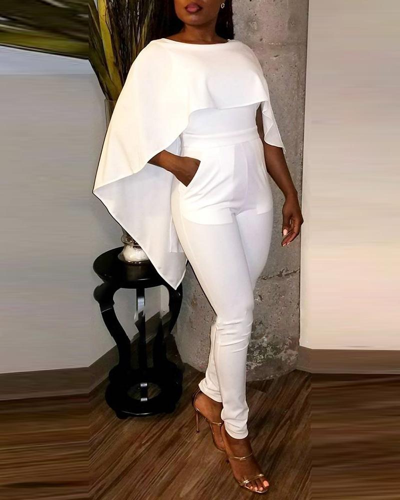 

Fold-Over Design Open Back Jumpsuit, White