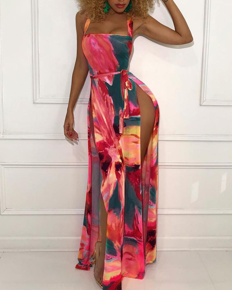 

Sling Floral Slit Dress, Multicolor