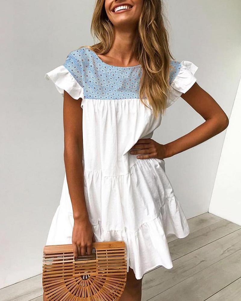 

Colorblock Ruffles Ruched Casual Dress, Blue