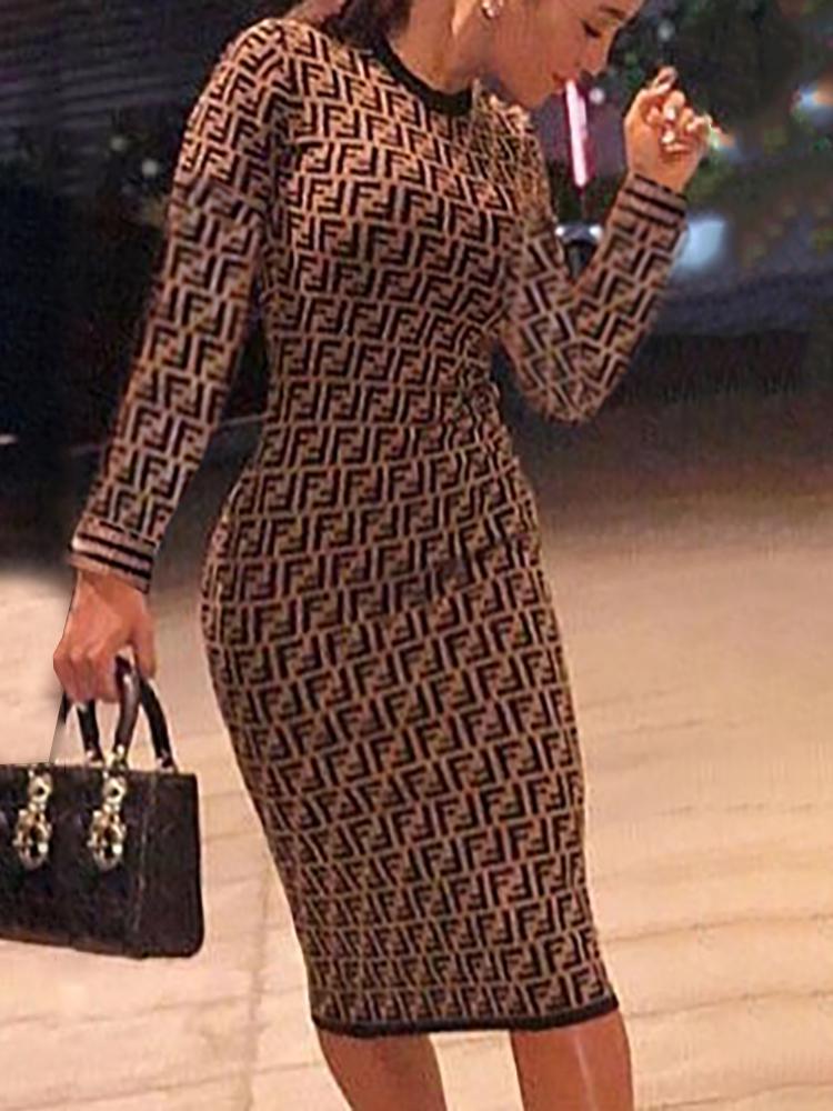 

Double F Inspired Print Bodycon Dress