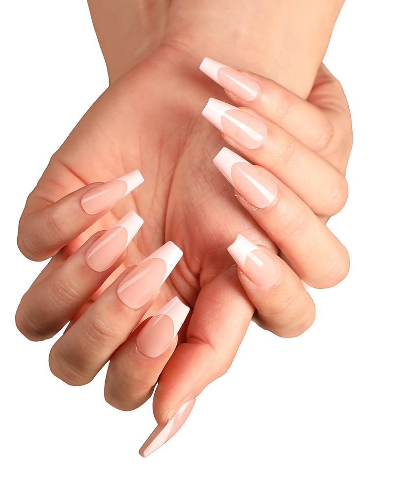 

Contrast Trim False Nail & 1PCS Nail Glue, Nude