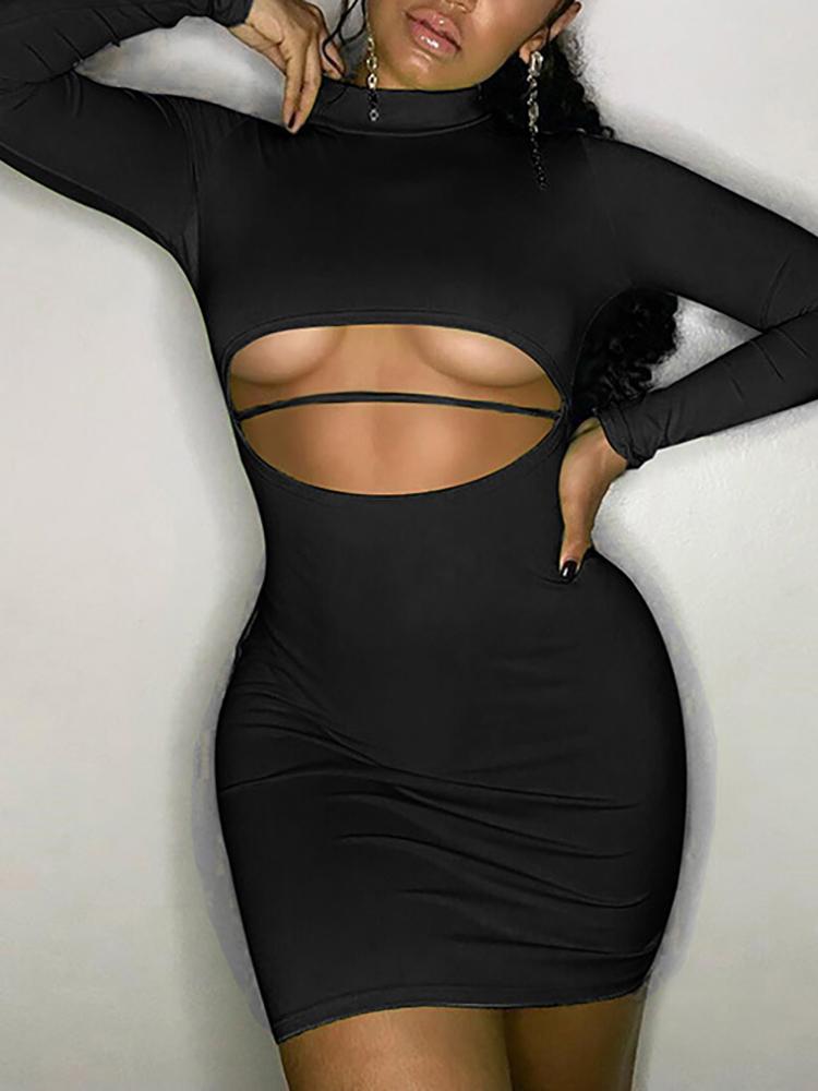 

Long Sleeve Cutout Front Bodycon Dress, Black
