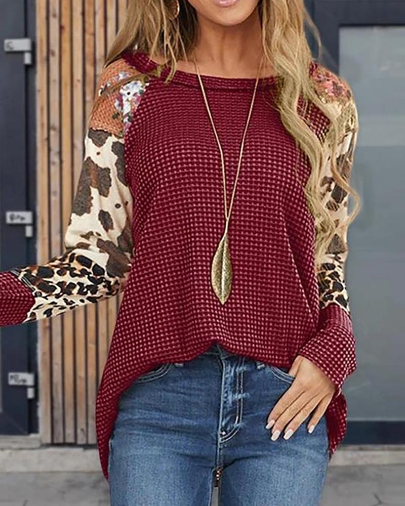 

Cheetah Print Long Sleeve Casual Sweatshirt, Wine red