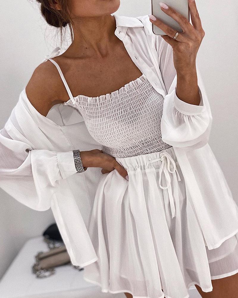 

Cami Top & Pants & Shirt 3 Piece Set, White