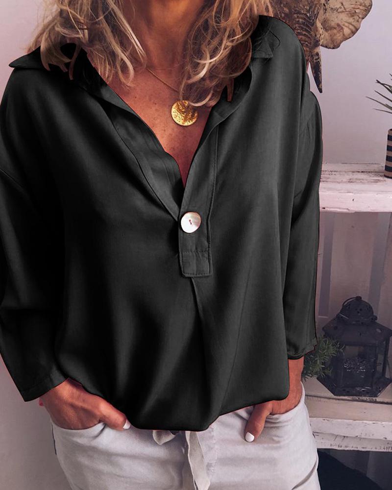 

One Button Loose Fit Blouse, Black