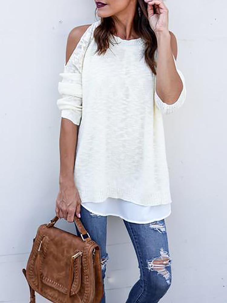 

Fashion Open Shoulder Casual Blouse, White