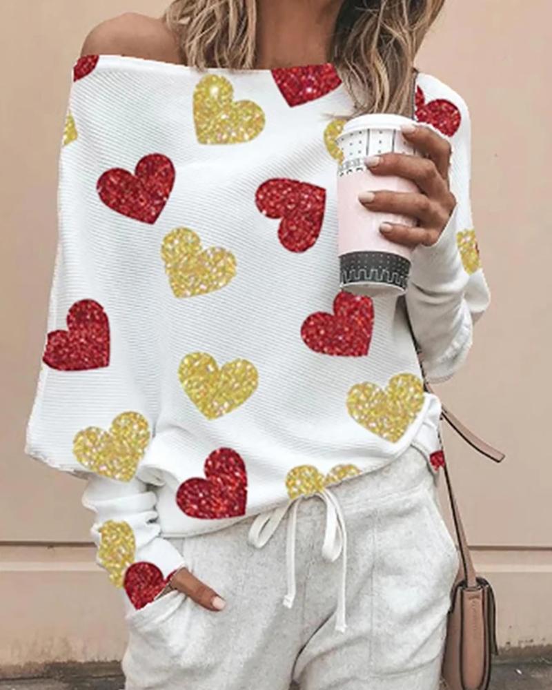 

Heart Pattern Sequins Top, White