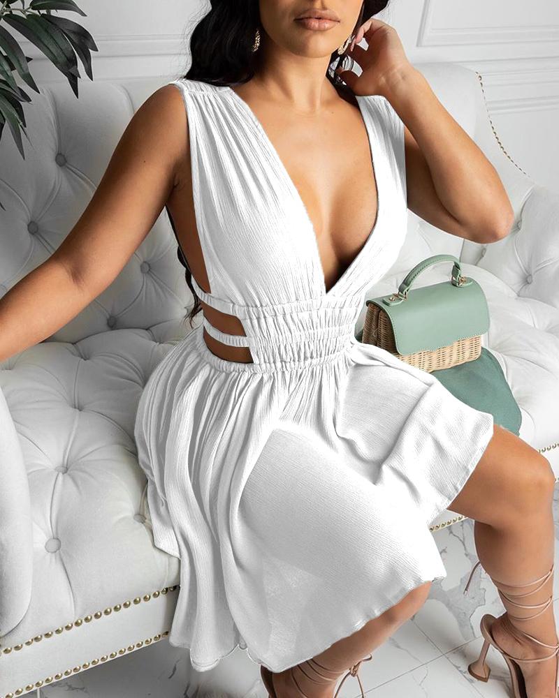 

Plunge Cutout Ruched Backless Dress, White