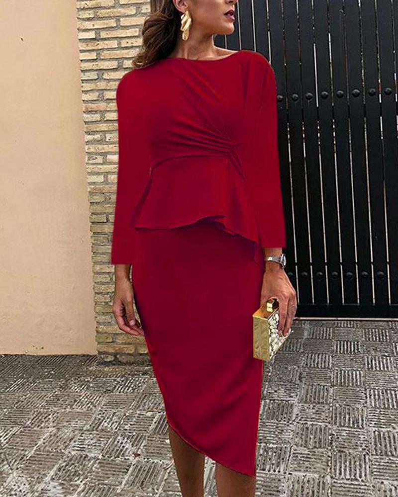 

Solid Side Slit Two-Piece Dress, Red