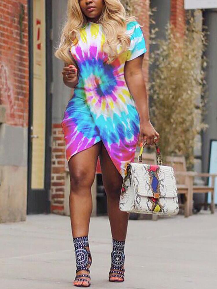 

Solid Crisscross Irregular Mini Dress, Multicolor