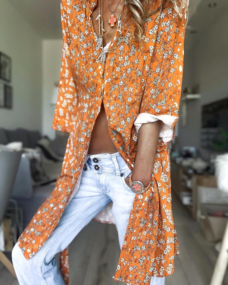

Floral Print Buttoned Longline Casual Shirt