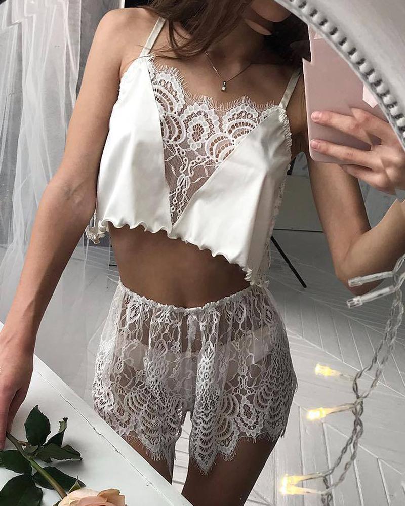 

Spaghetti Strap Eyelash Lace Bra Sets, White