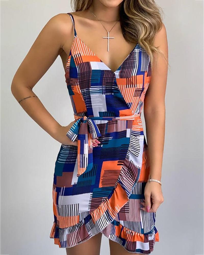 

Ruffles Spahgetti Strap Print Dress, Multicolor