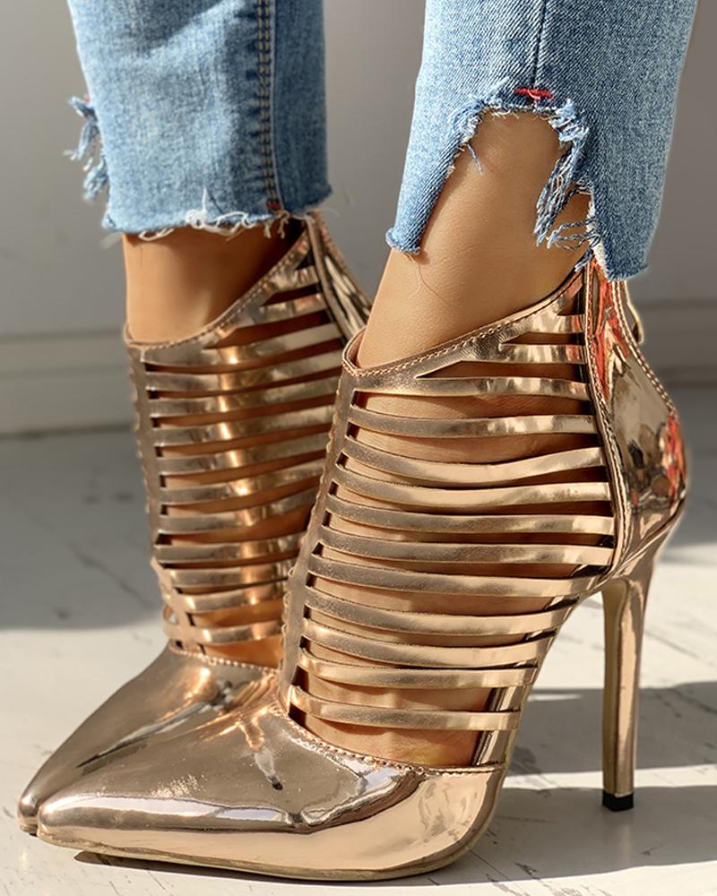 

Glitter Pointed Toe Cutout Thin Heels, Gold