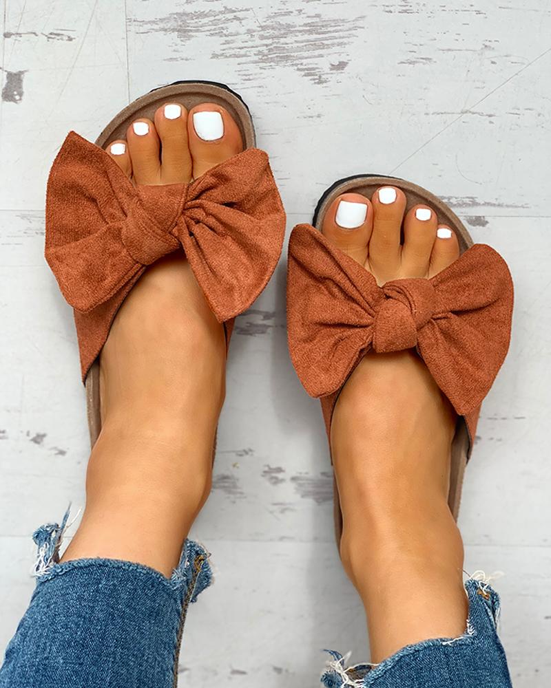 

Bowknot Design Slingback Flat Slipper Sandals, Brown
