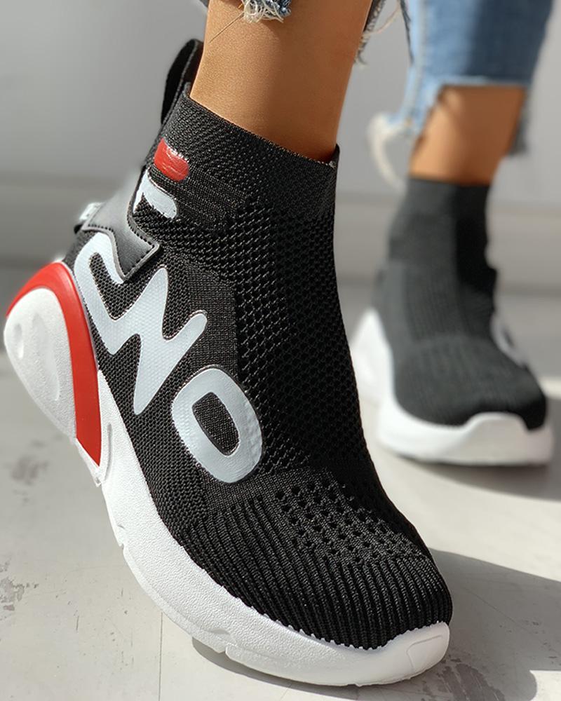

Colorblock High-Top Breathable Casual Sneakers, Black