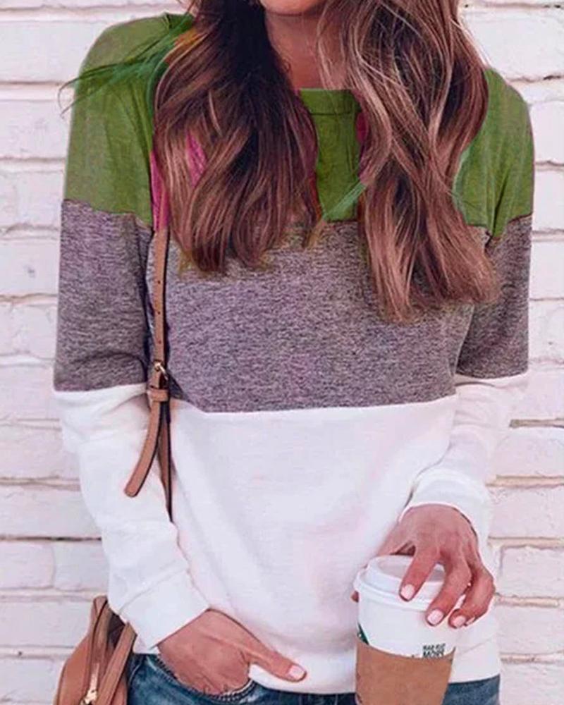 

Colorblock Long Sleeve T-Shirt, Green