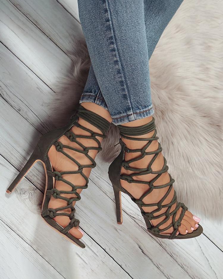 

Hollow Out Lace Up Thin Heels Sandals