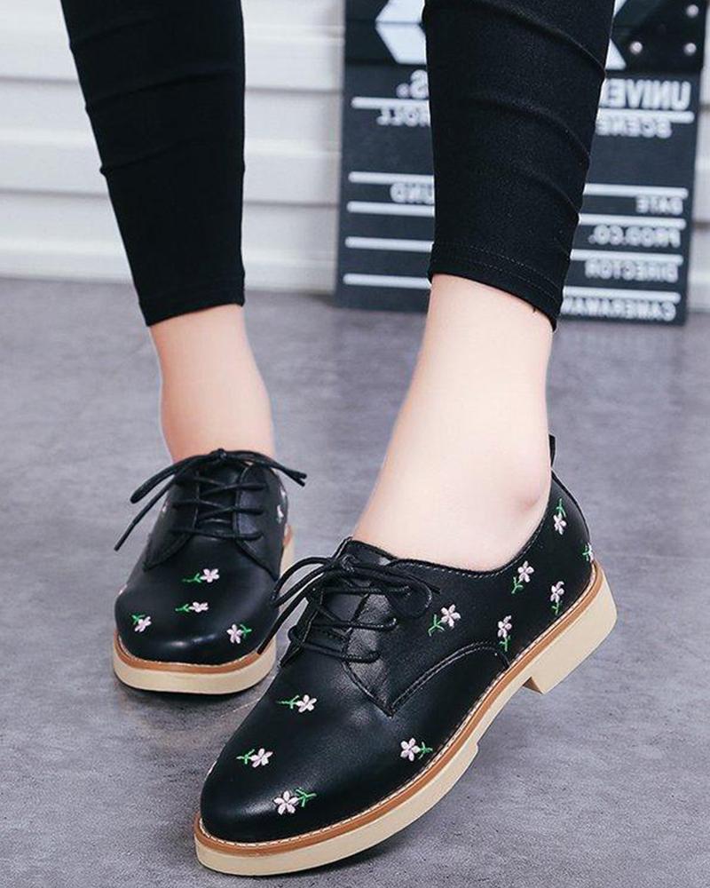 

Solid Embroidered Lace-Up Sneaker, Black