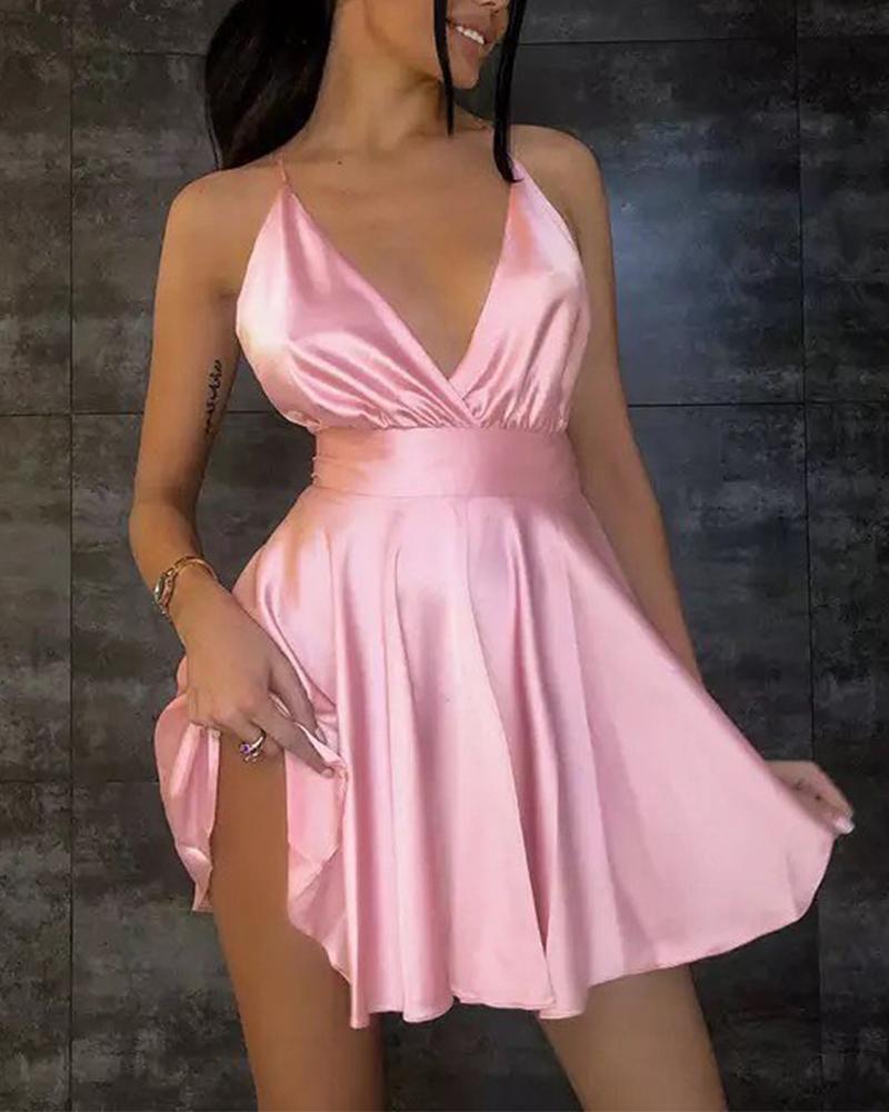 

Satin Fit & Flare Cami Dress, Pink