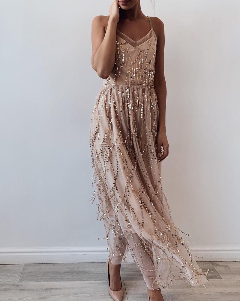 

Crisscross Back Tassel Sequins Dress