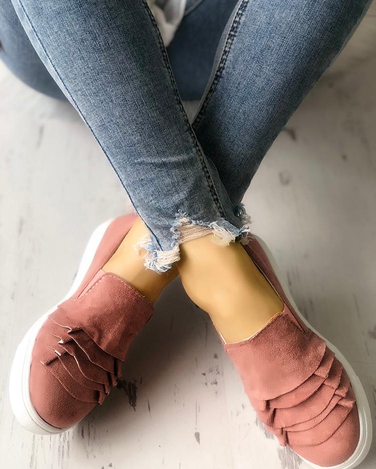 

Solid Layered Ruffles Casual Sneakers
