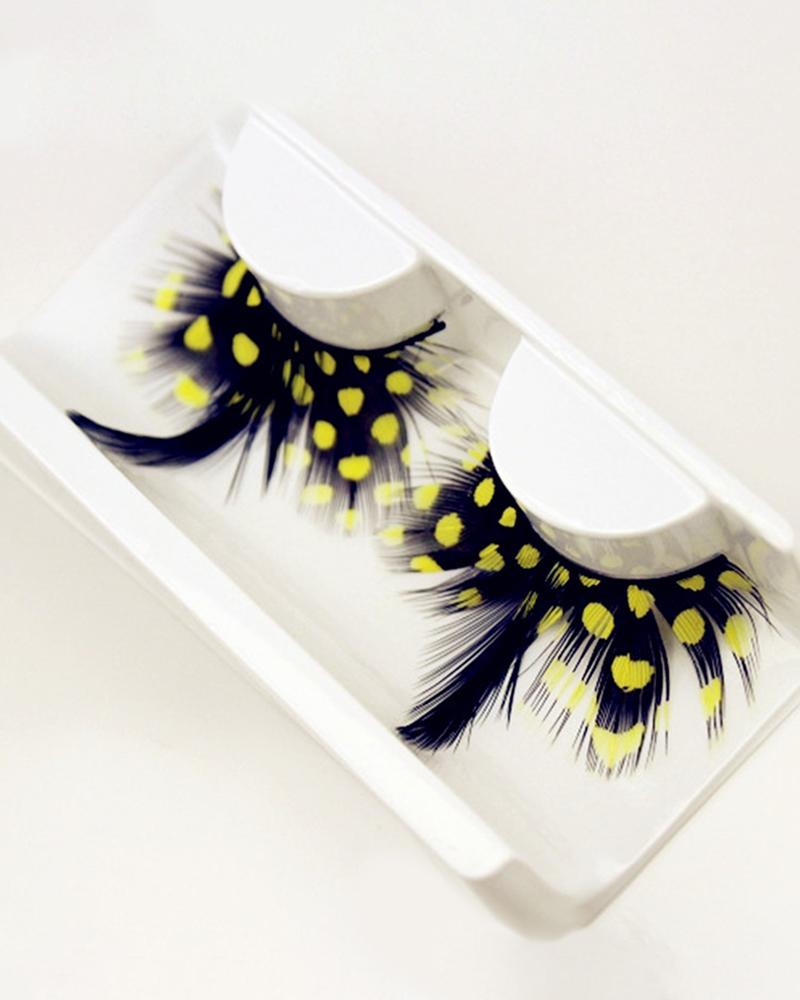

1Pairs Deluxe Party Feather False Eyelashes, Yellow