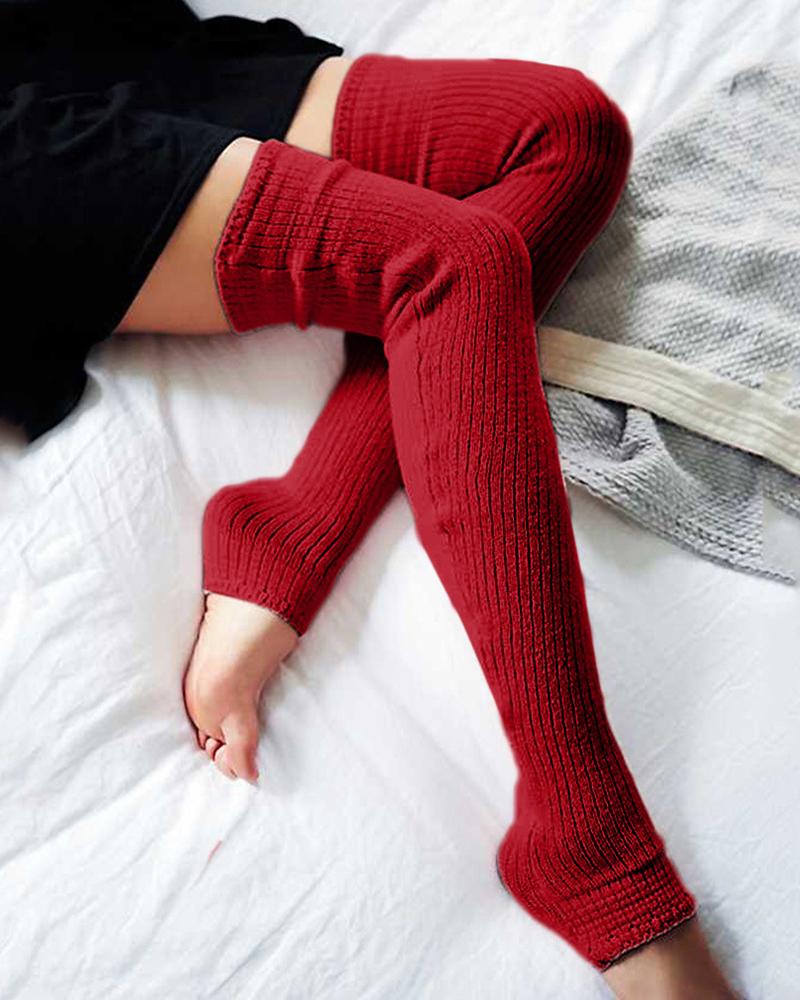 

Casual Solid Color Long Socks, Red