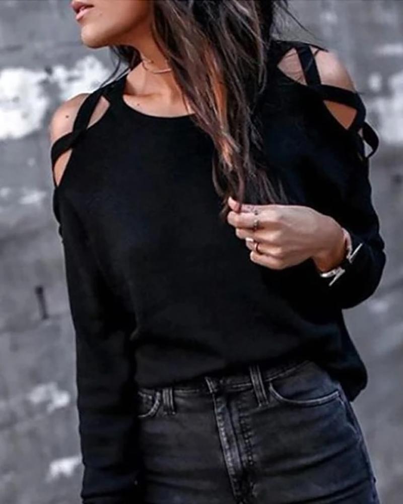 

Cold Shoulder Bandage Long Sleeve Casual Blouse, Black