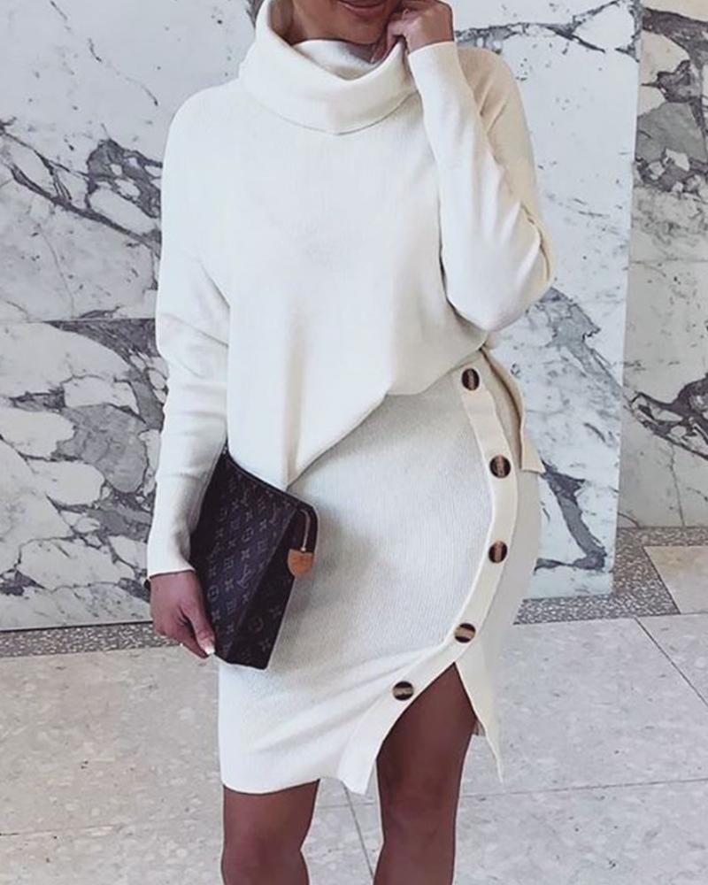 

Solid Two Piece Sweater Dress, White