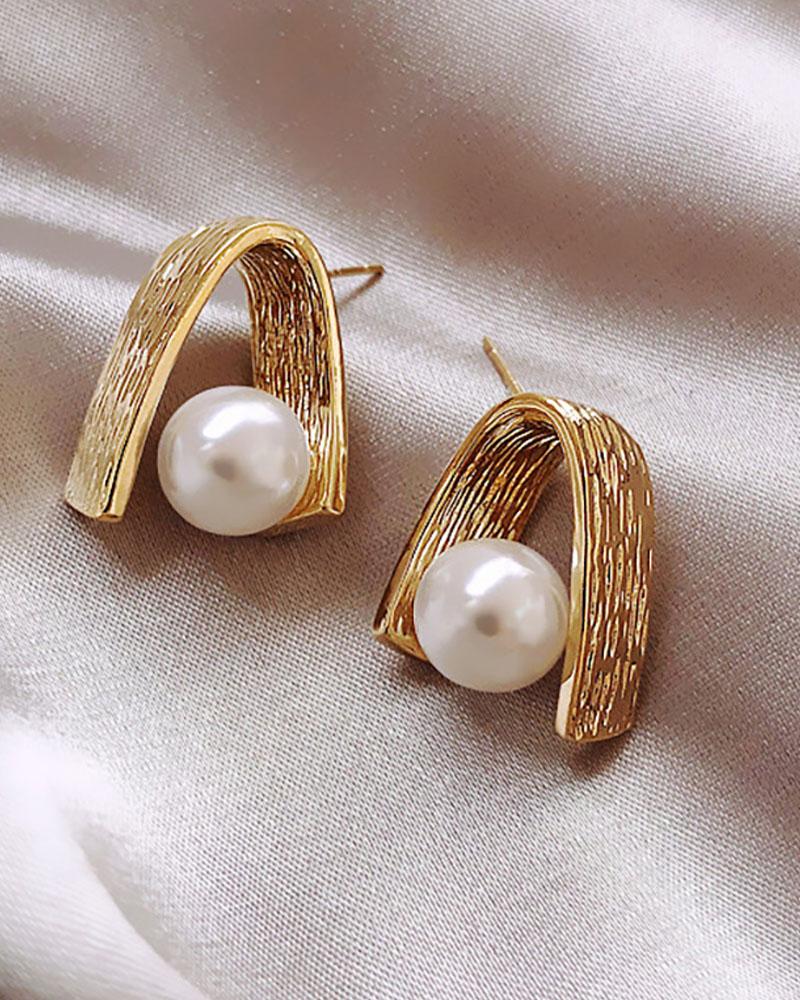 

Beaded Decor U-shape Drop Earring, Gold