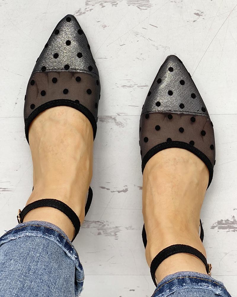 

Dot Mesh Pointed Toe Flat Shoes